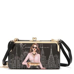 NEW NICOLE LEE NL SIGNATURE KISS LOCK CROSSBODY WALLET